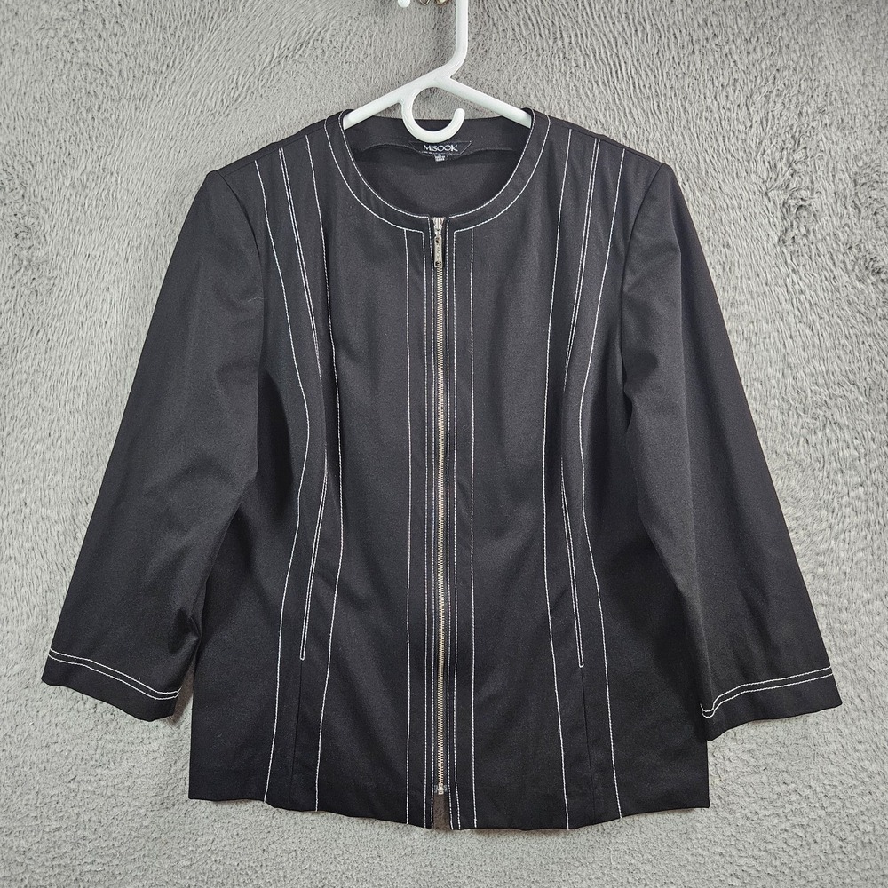 Misook Cardigan Jacket Women Small Full Zip Stretch Black Office Event Work